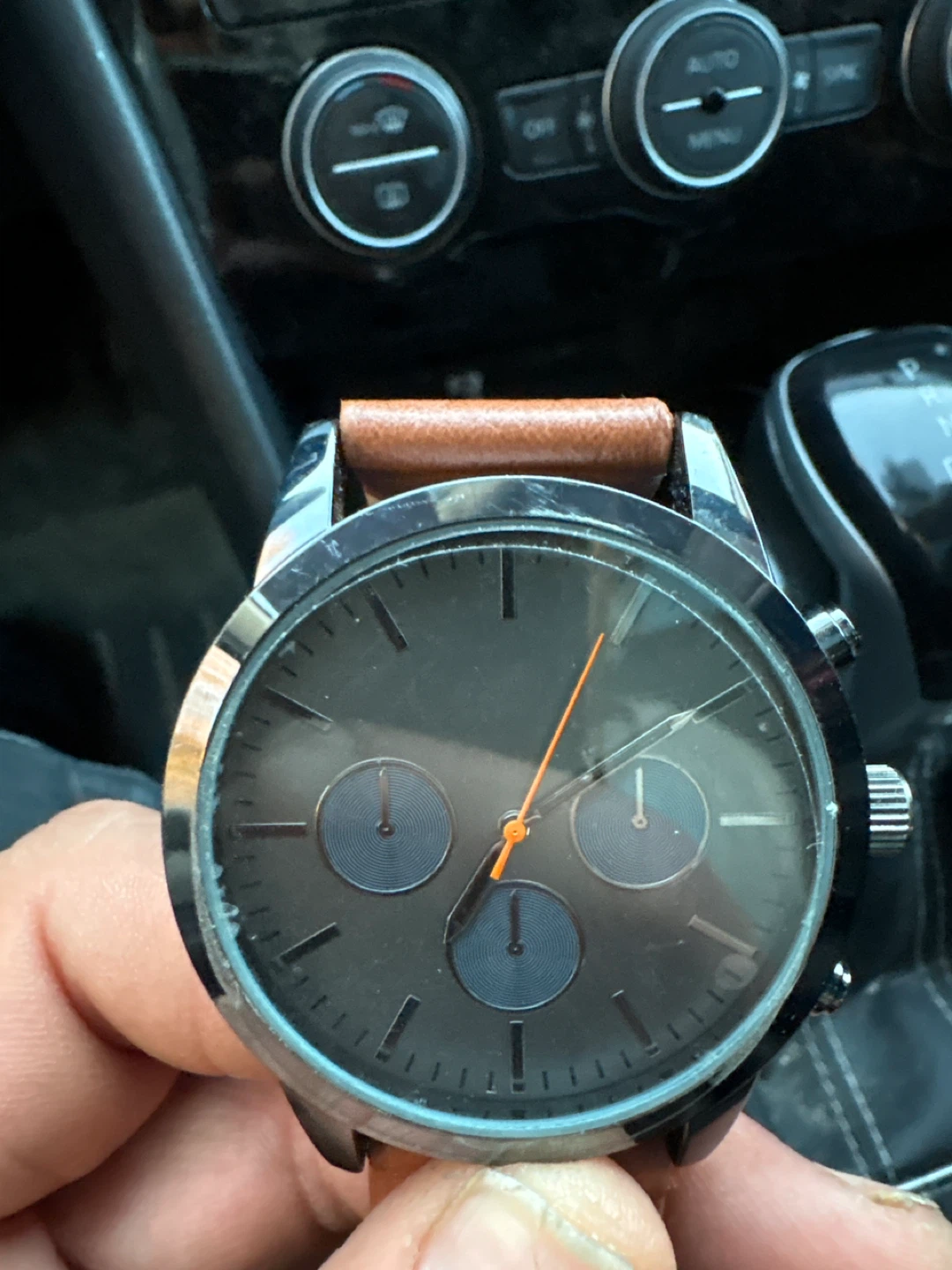 Men's Chronograph Watch with Brown Leather Band - photo 2