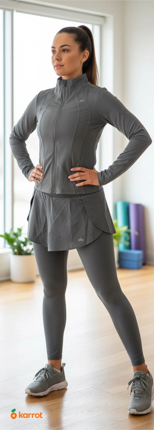 $60 ALO Yoga Grey Jacket and Skirted Leggings Set