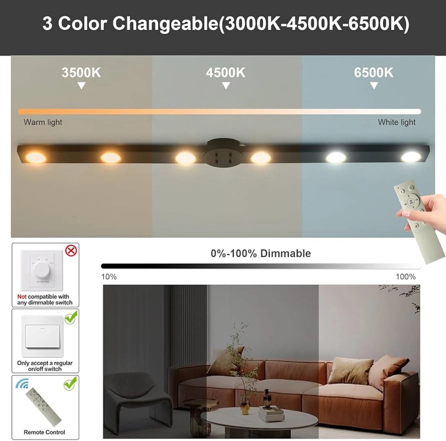 Garwarm Modern Ceiling Light Track Lighting, 47 Inch Dimmable - photo 2