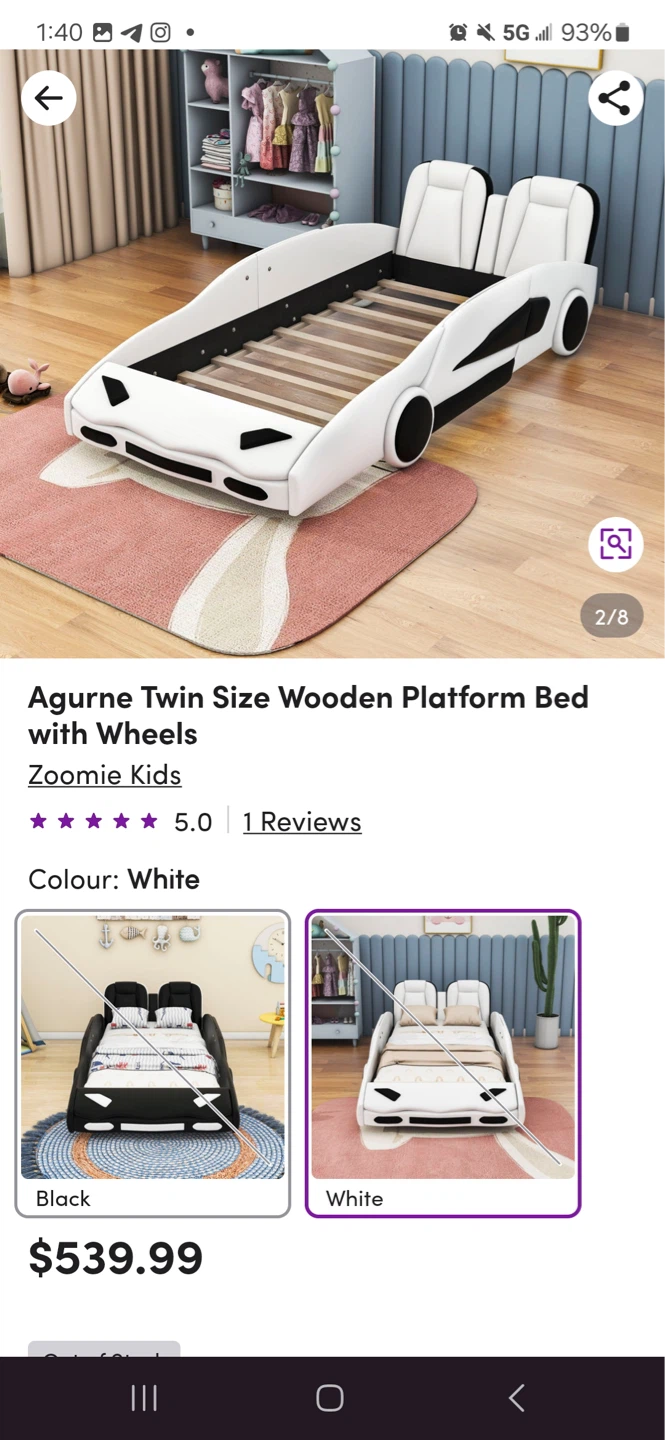 Agurne Twin Size Wooden Platform Bed with Wheels - photo 2