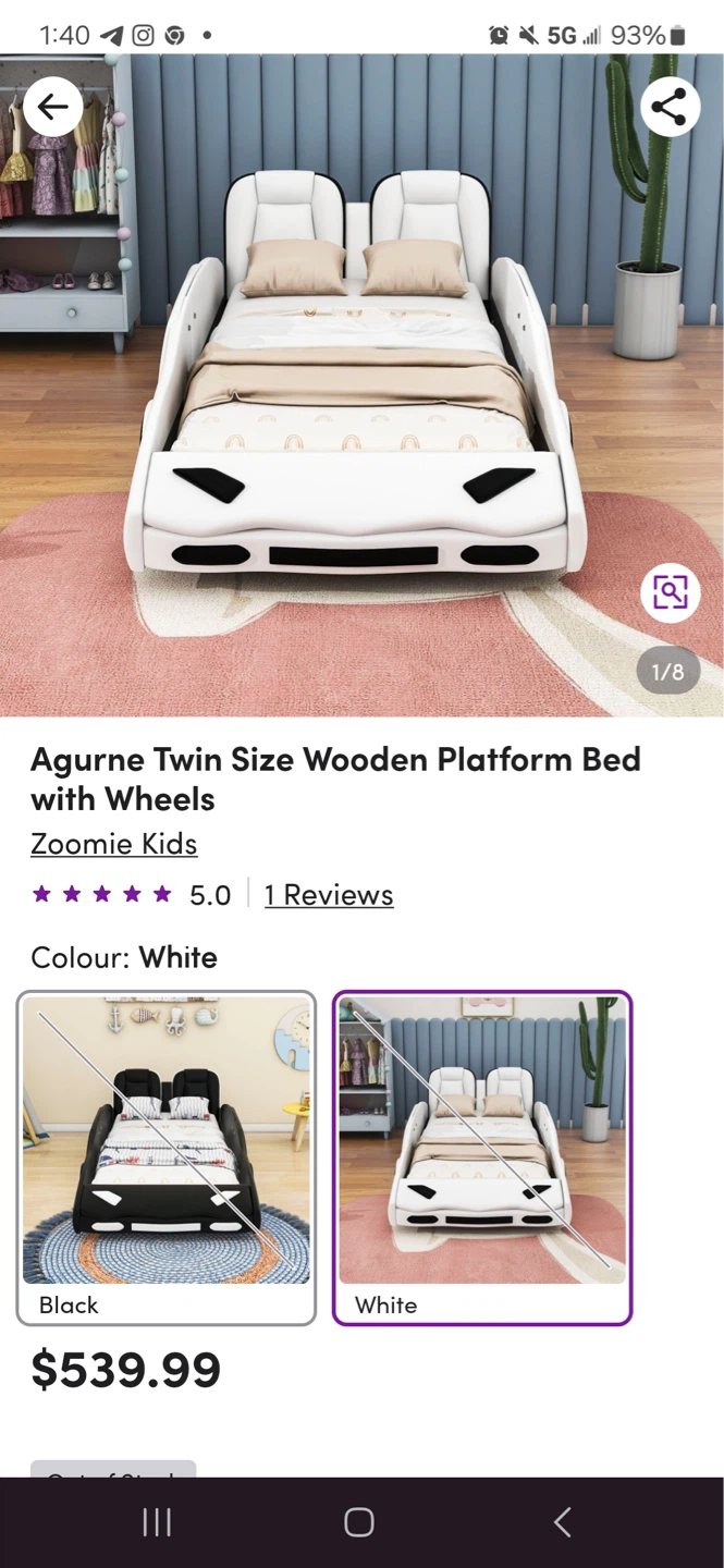 Agurne Twin Size Wooden Platform Bed with Wheels