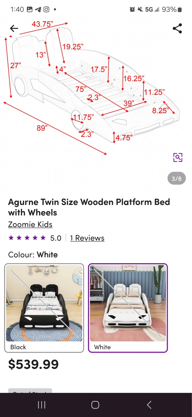 Agurne Twin Size Wooden Platform Bed with Wheels - photo 3