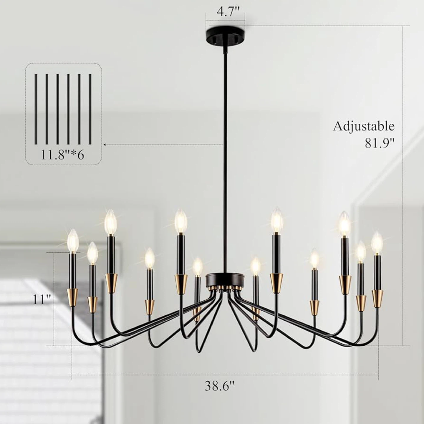 Blacks Chandelier 38in Large Candle Black and Gold