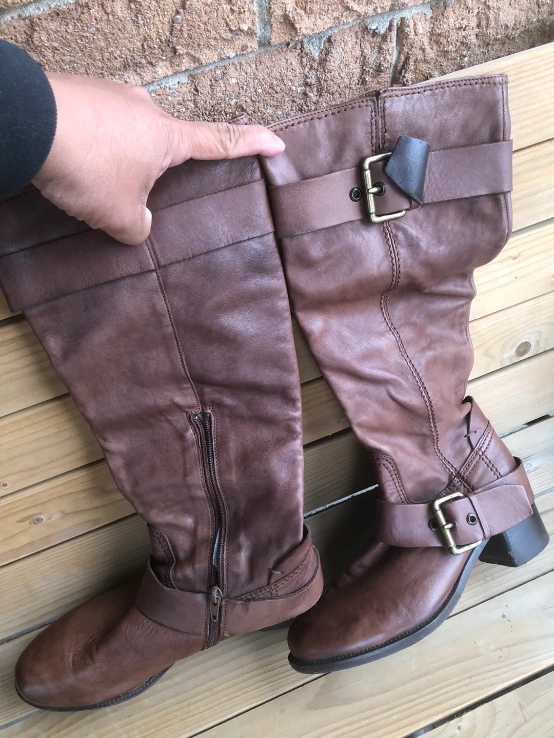 Brown Leather Knee-High Boots Size 38