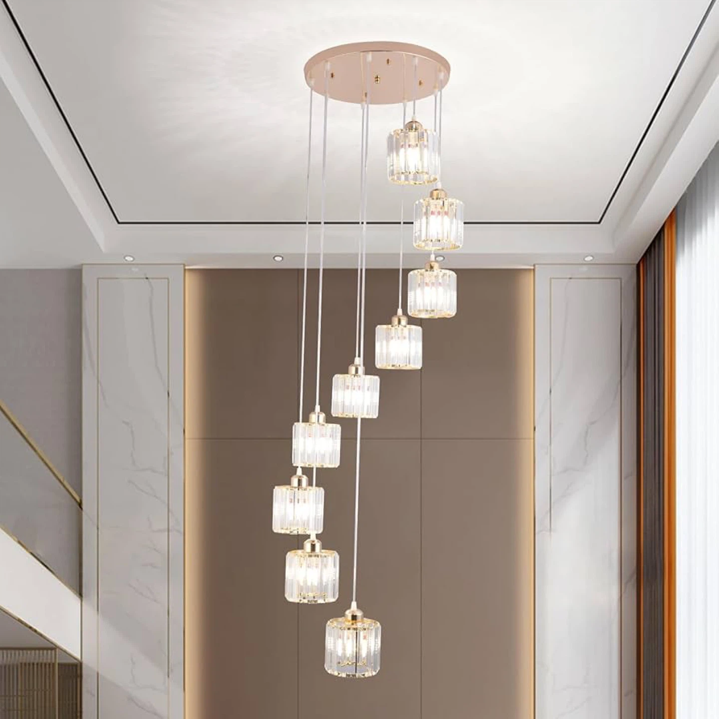 High Ceilings Long Chandeliers Modern Crystal Pendant Light