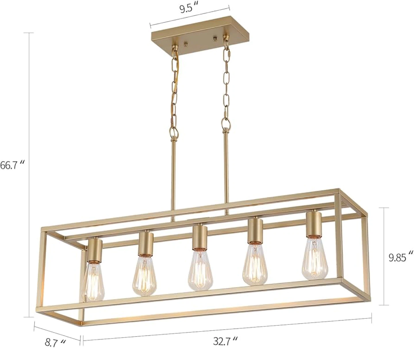 AMZASA Gold Rectangle Kitchen Island Lights