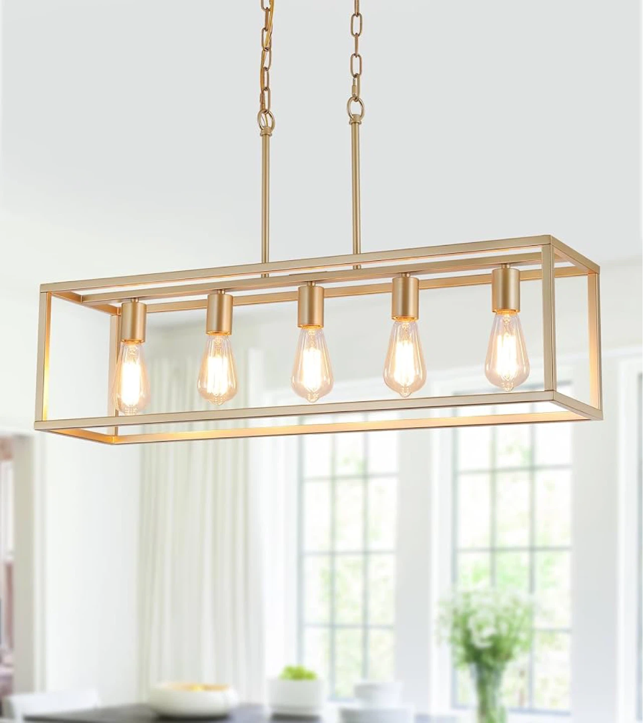 AMZASA Gold Rectangle Kitchen Island Lights - photo 3