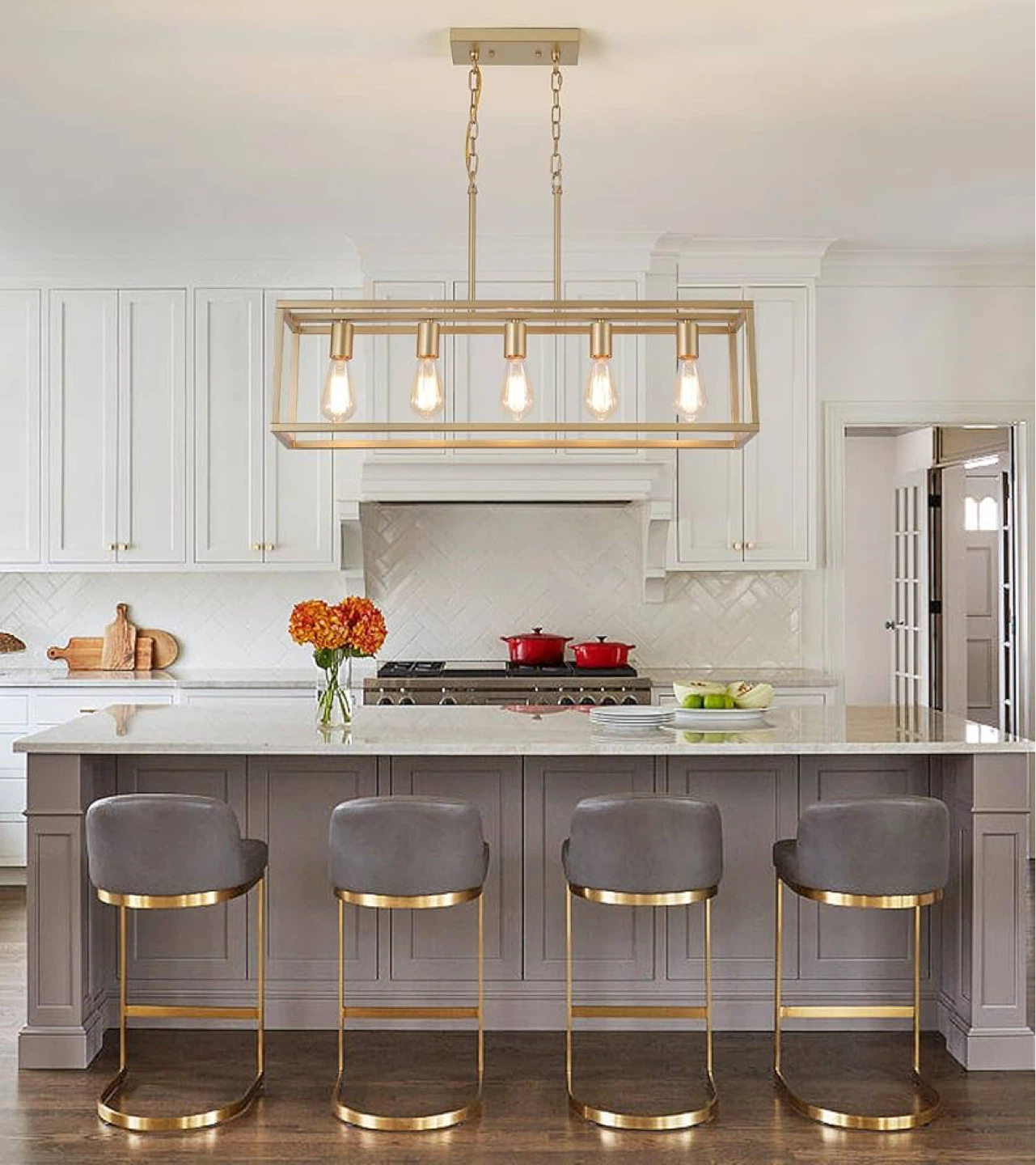 AMZASA Gold Rectangle Kitchen Island Lights - photo 4