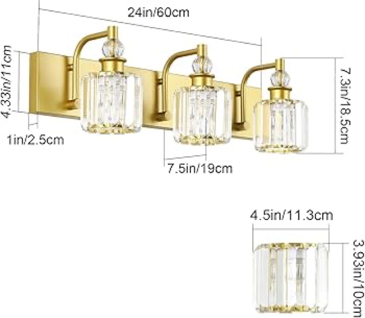 Ralbay Crystal Vanity Light 3 Light Gold