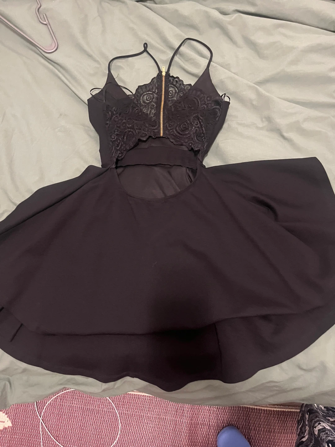 Black Lace Trimmed Fit and Flare Dress - photo 2
