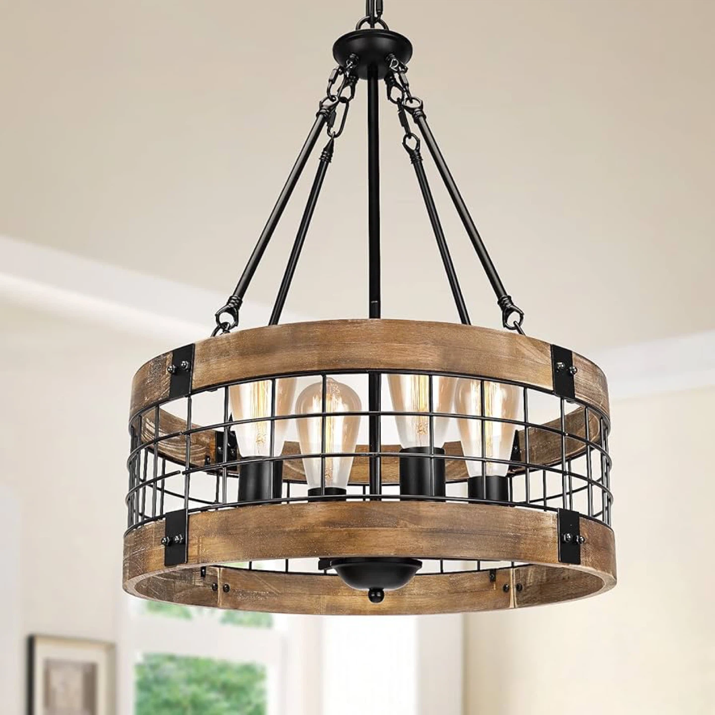 4-Light Farmhouse Wood Chandelier