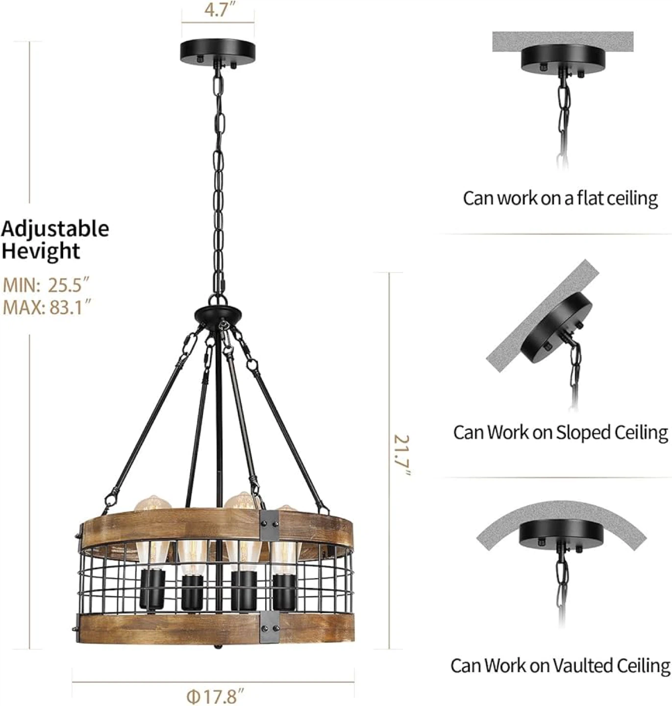 4-Light Farmhouse Wood Chandelier - photo 3