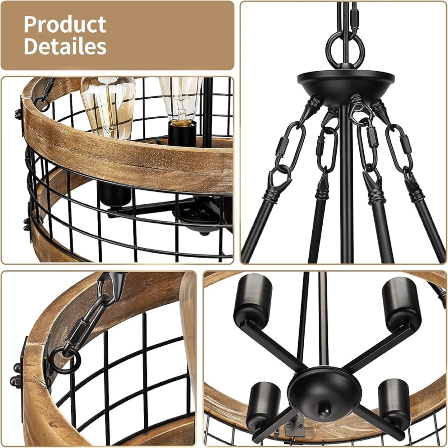 4-Light Farmhouse Wood Chandelier - photo 4