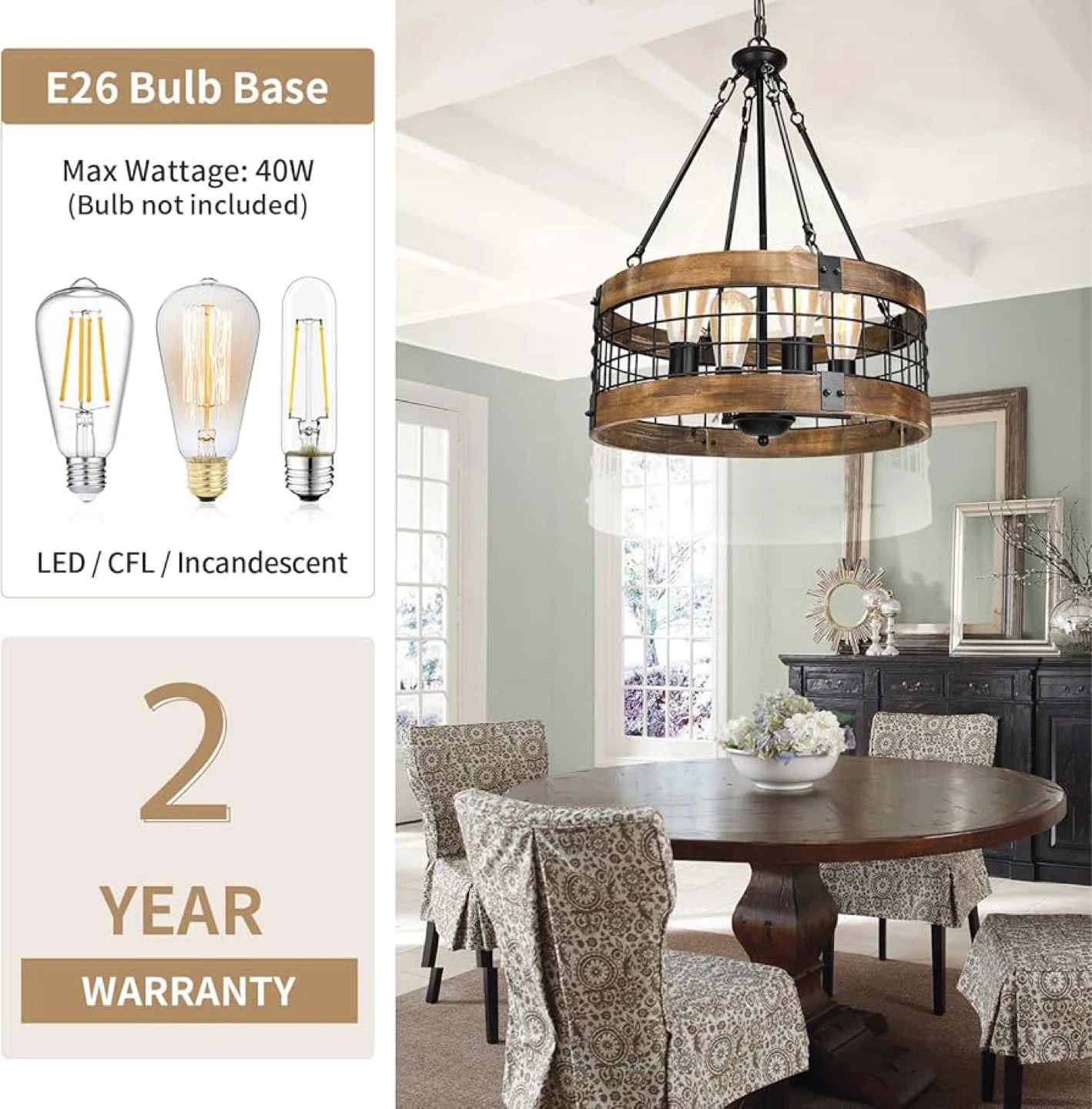4-Light Farmhouse Wood Chandelier - photo 2