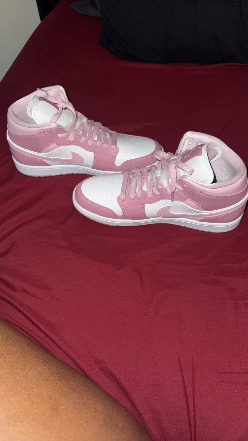 Air Jordan 1 Mid Pink White Sneakers - photo 2