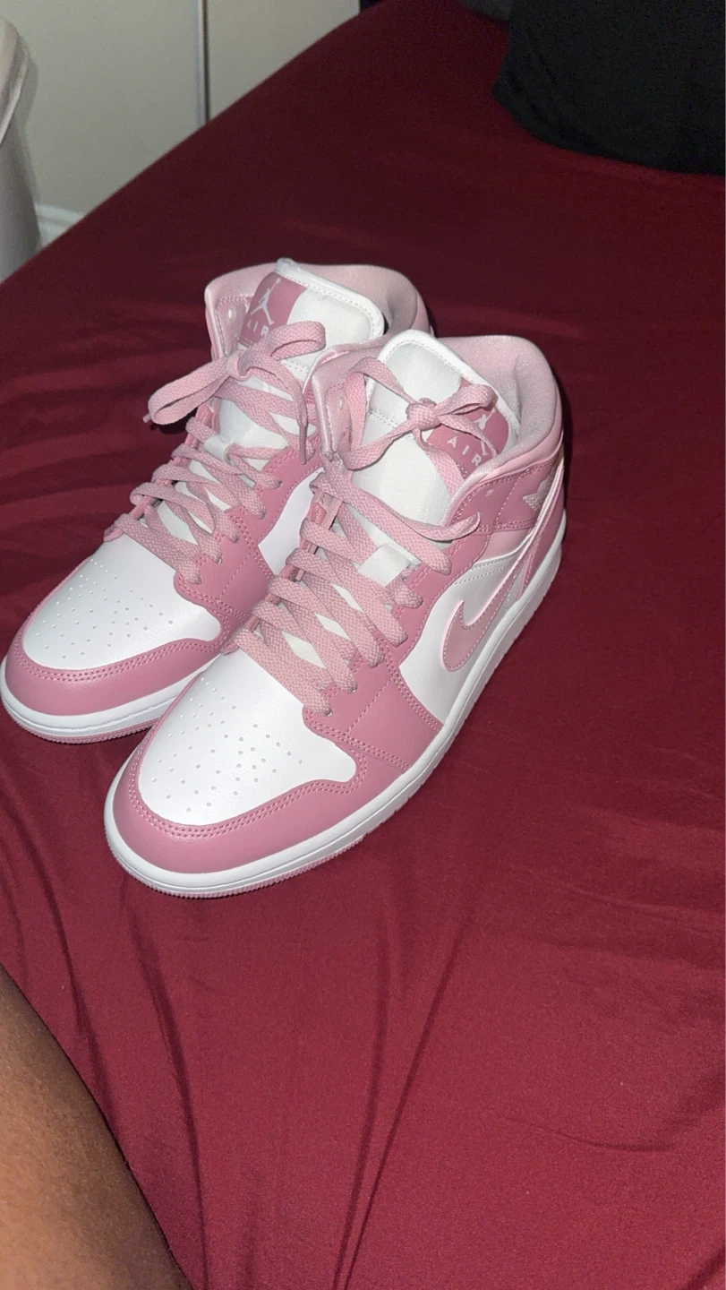 Air Jordan 1 Mid Pink White Sneakers - photo 3