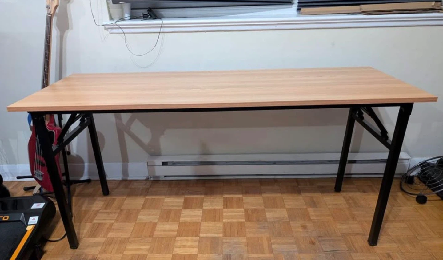 62 Inch Folding Desk - Light Wood Top with Black Frame