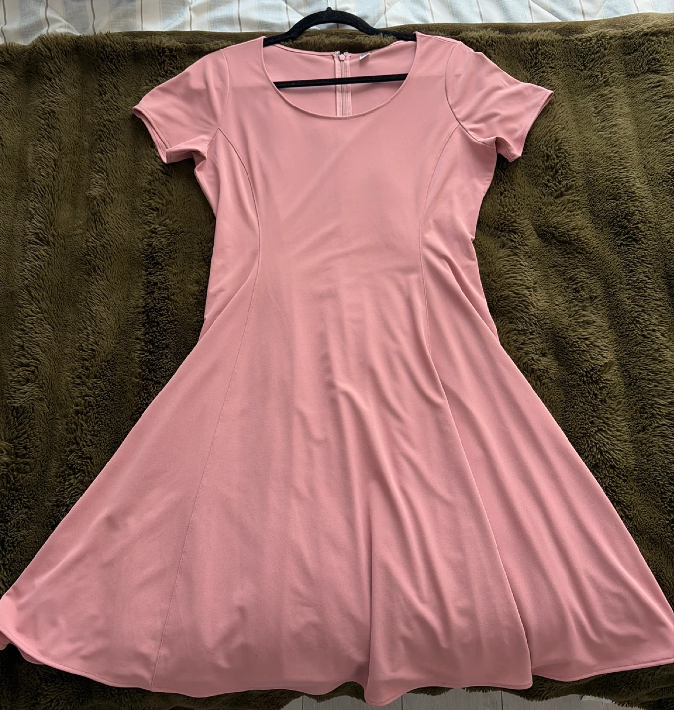 Pink Short Sleeve Fit and Flare Dress