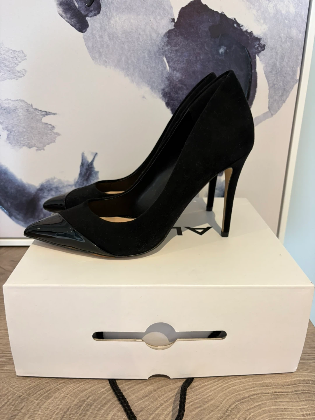 ALDO Black Suede & Patent Pointed Toe Heels