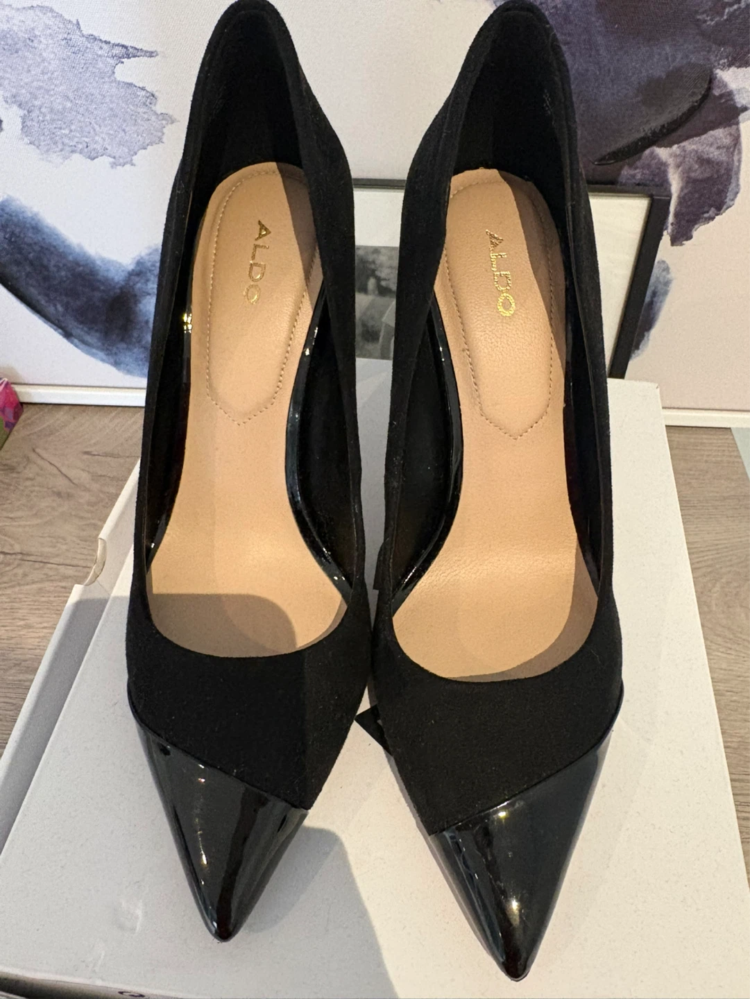 ALDO Black Suede & Patent Pointed Toe Heels - photo 2