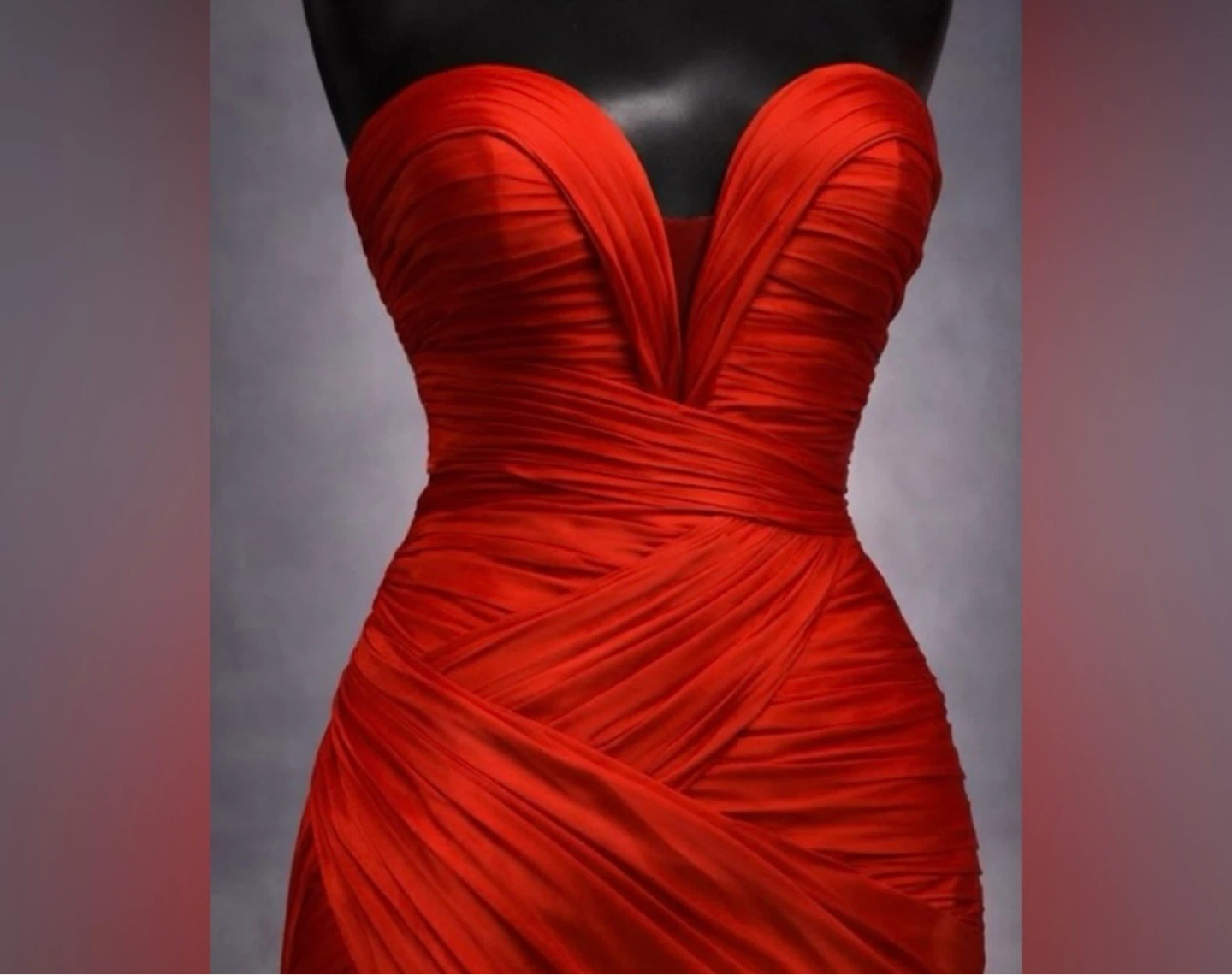 Red Strapless Gown with Deep V-Neckline and Flowing Skirt - photo 2