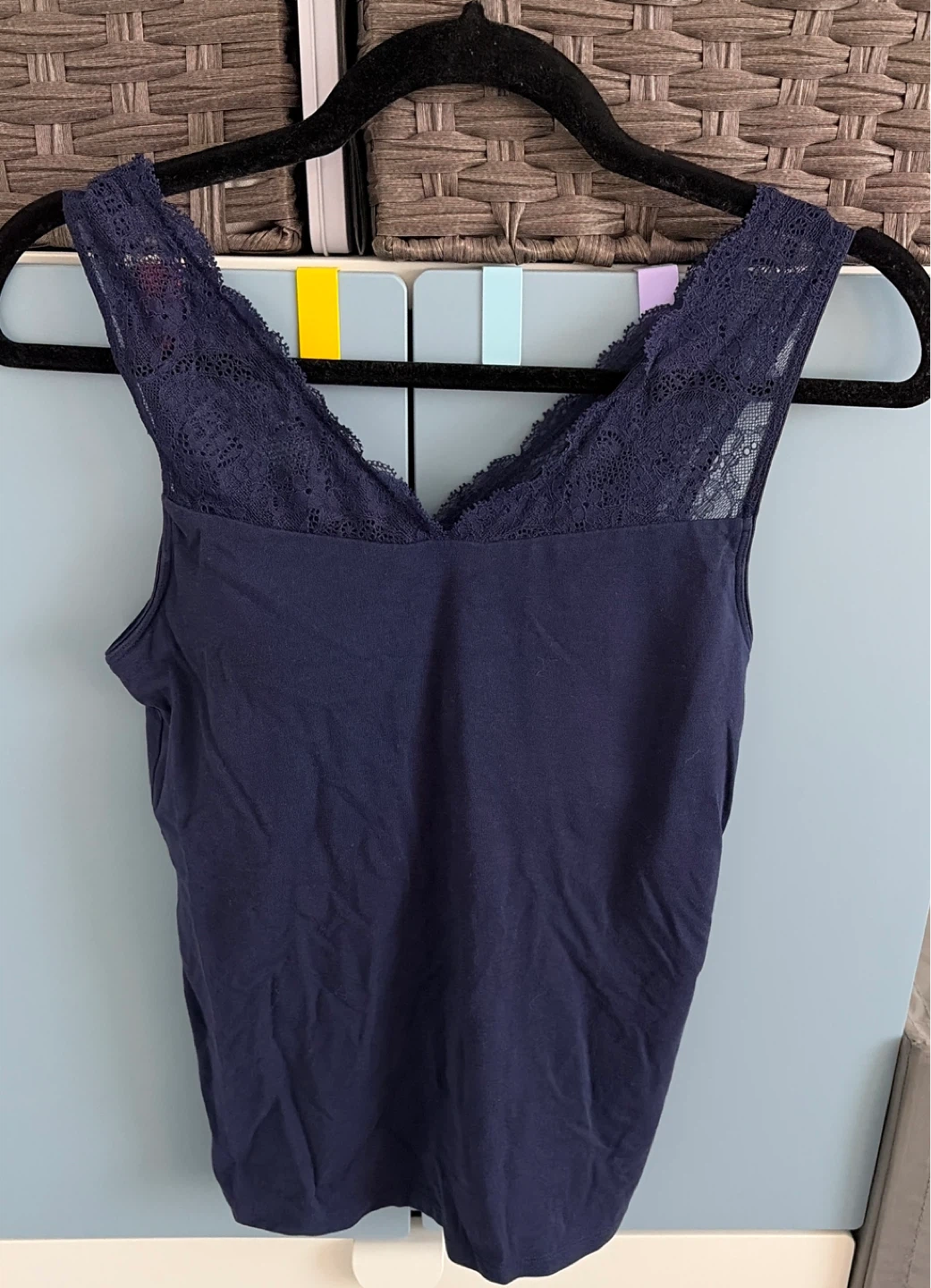 Navy Blue Lace Trim Tank Top