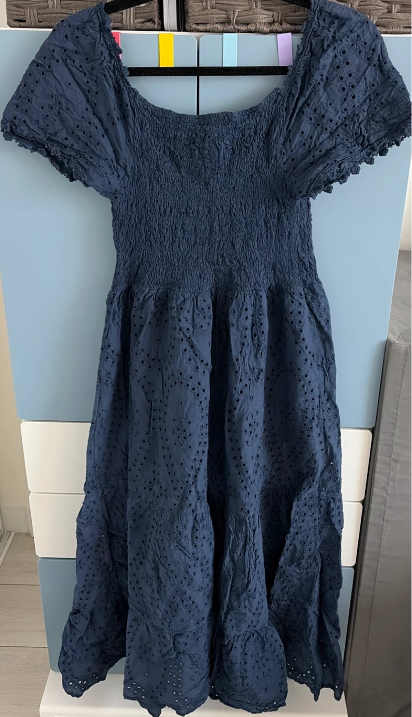 Navy Blue Eyelet Midi Dress
