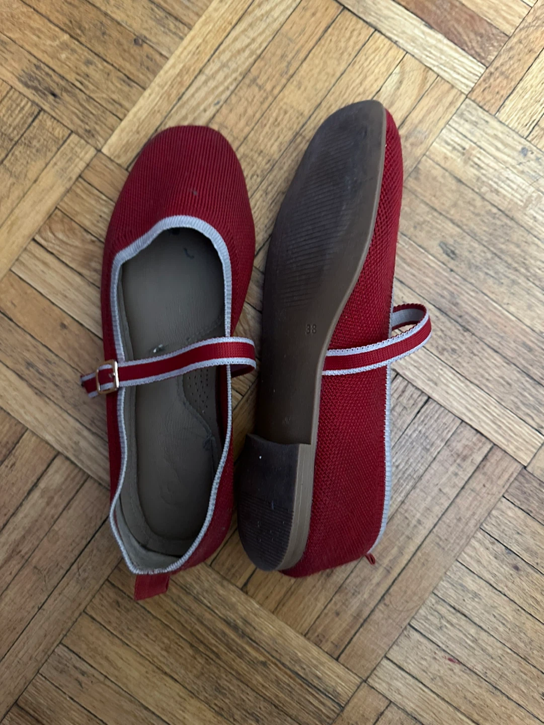 Red Mary Jane Flats with Ankle Strap