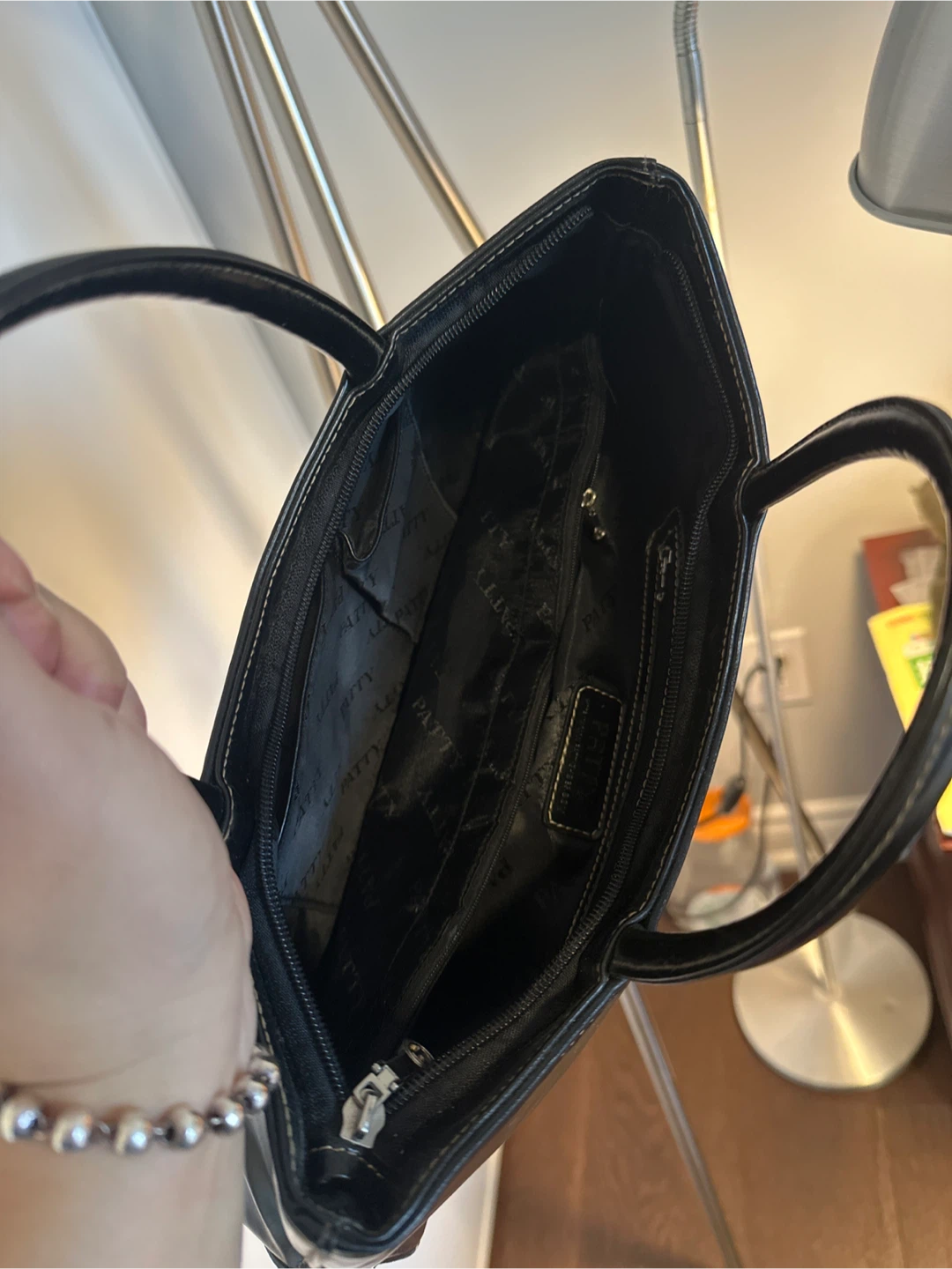 Black Faux Leather Tote Bag with Floral Accent - photo 2