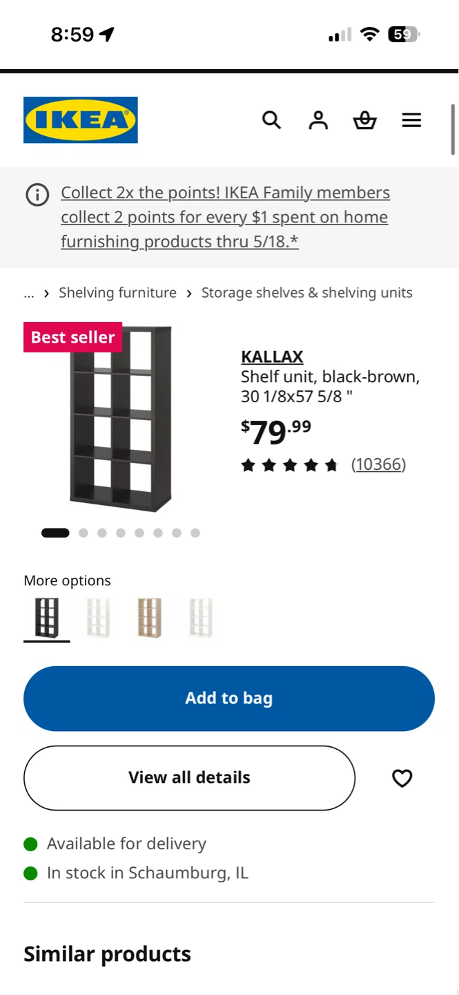 IKEA KALLAX Shelf Unit - Black-Brown 4x2 Cubes