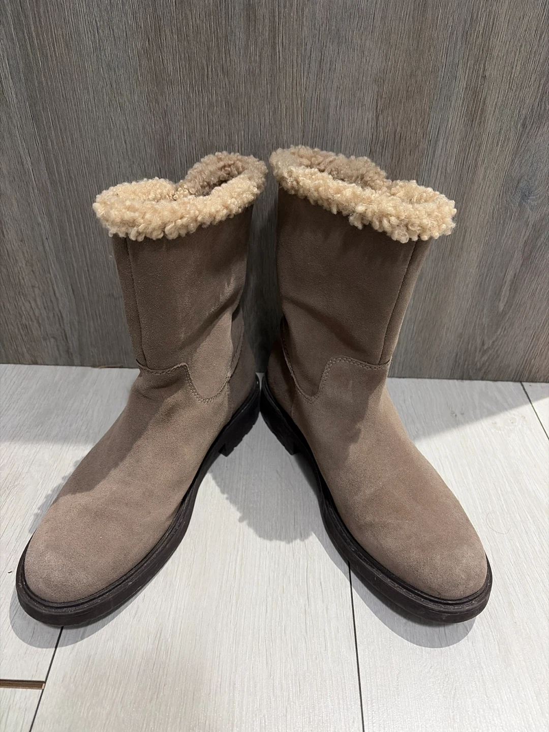 Brown Suede Shearling Boots