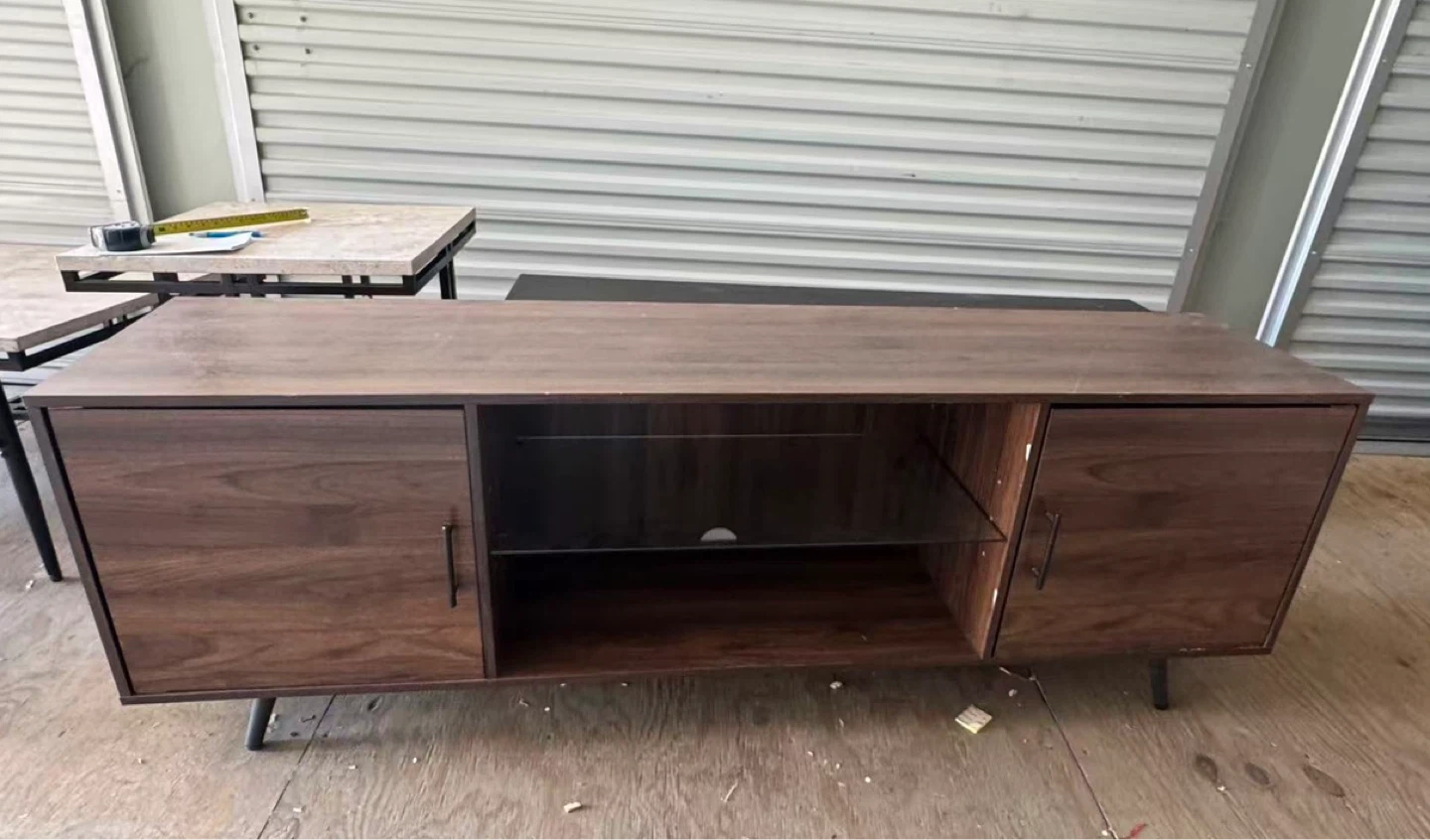 Dark Wood TV Stand with Cabinet Doors