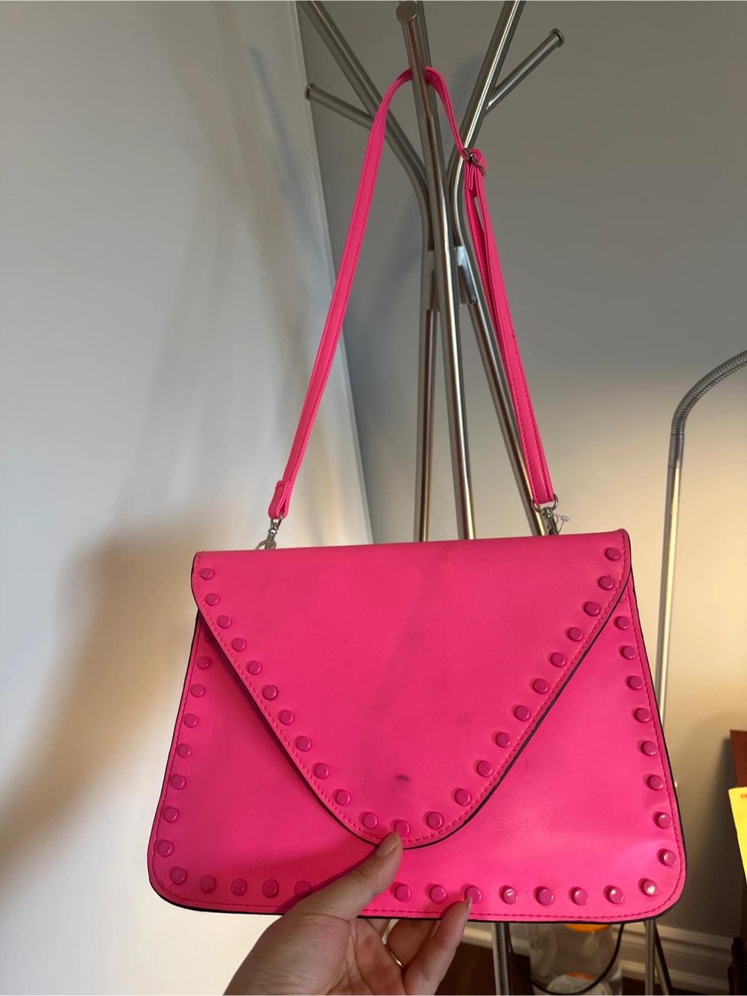 Pink Clutch/Crossbody Bag with Studs