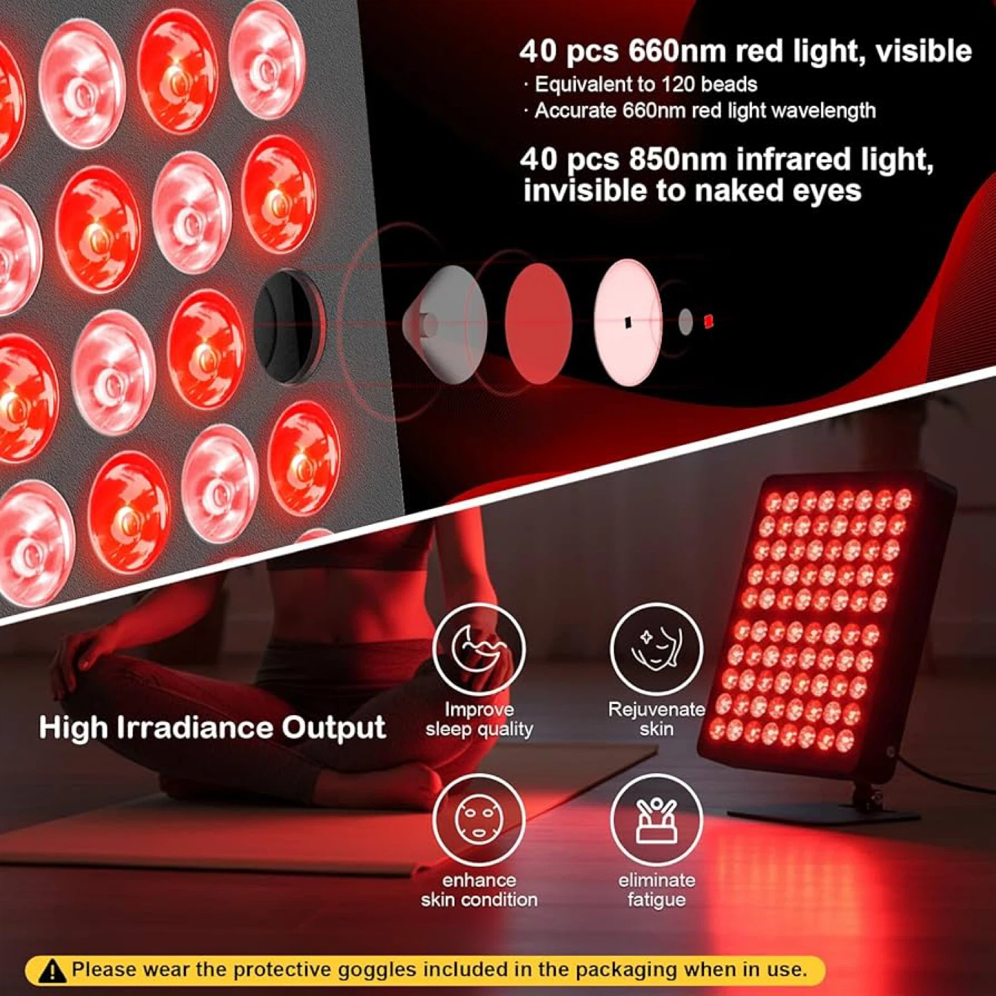 Red Light Therapy Panel - 80 LED, 660nm & 850nm Wavelengths - photo 2