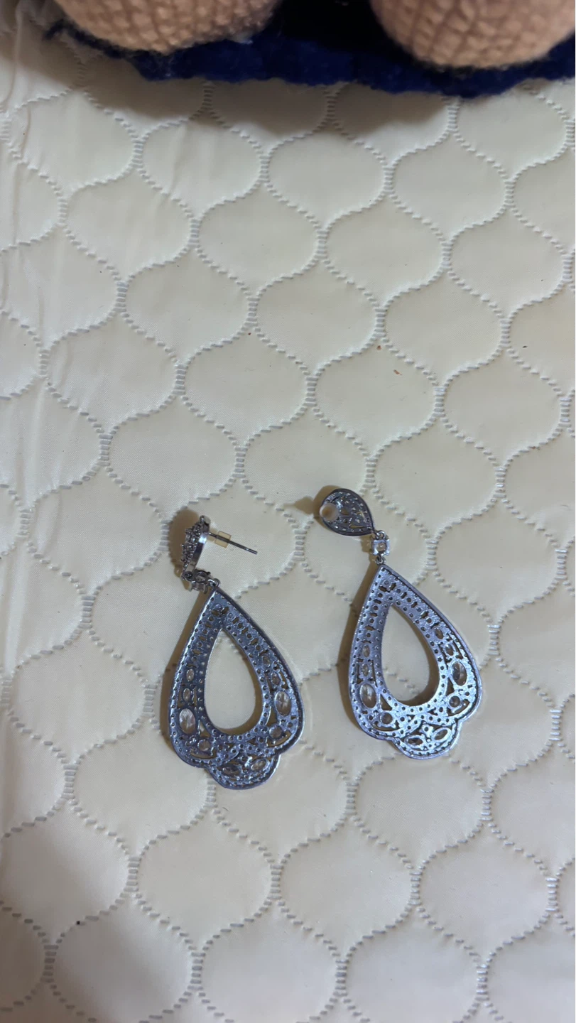 Teardrop Dangle Earrings with Rhinestones - photo 3
