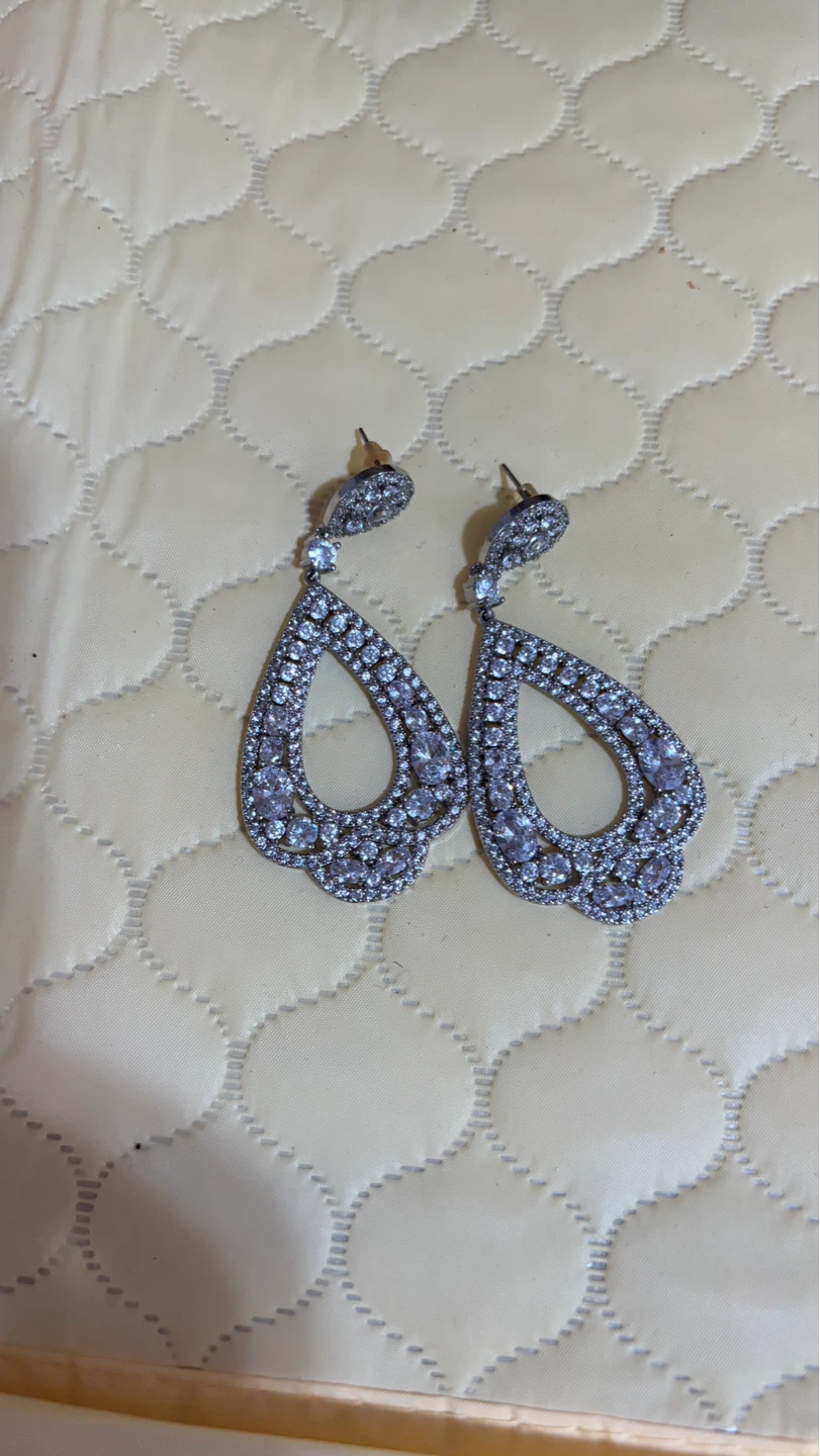 Teardrop Dangle Earrings with Rhinestones - photo 2
