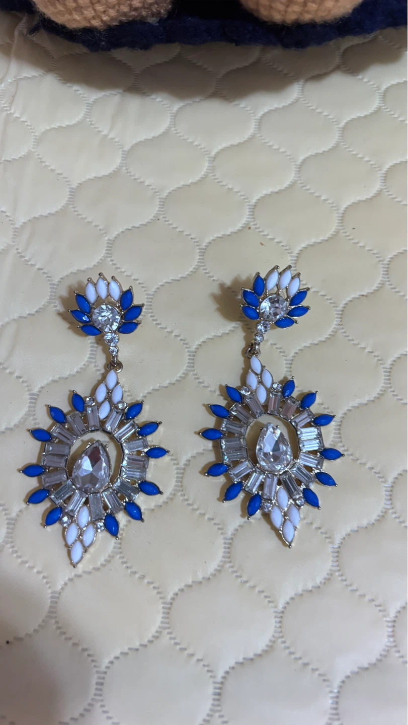 Blue and White Statement Earrings