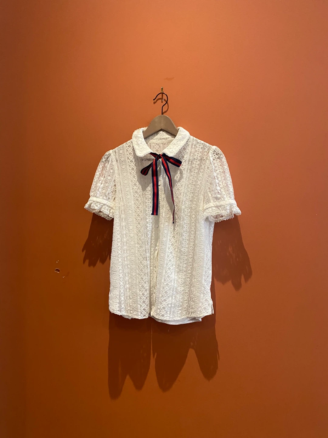 White Lace Blouse with Ribbon Bow