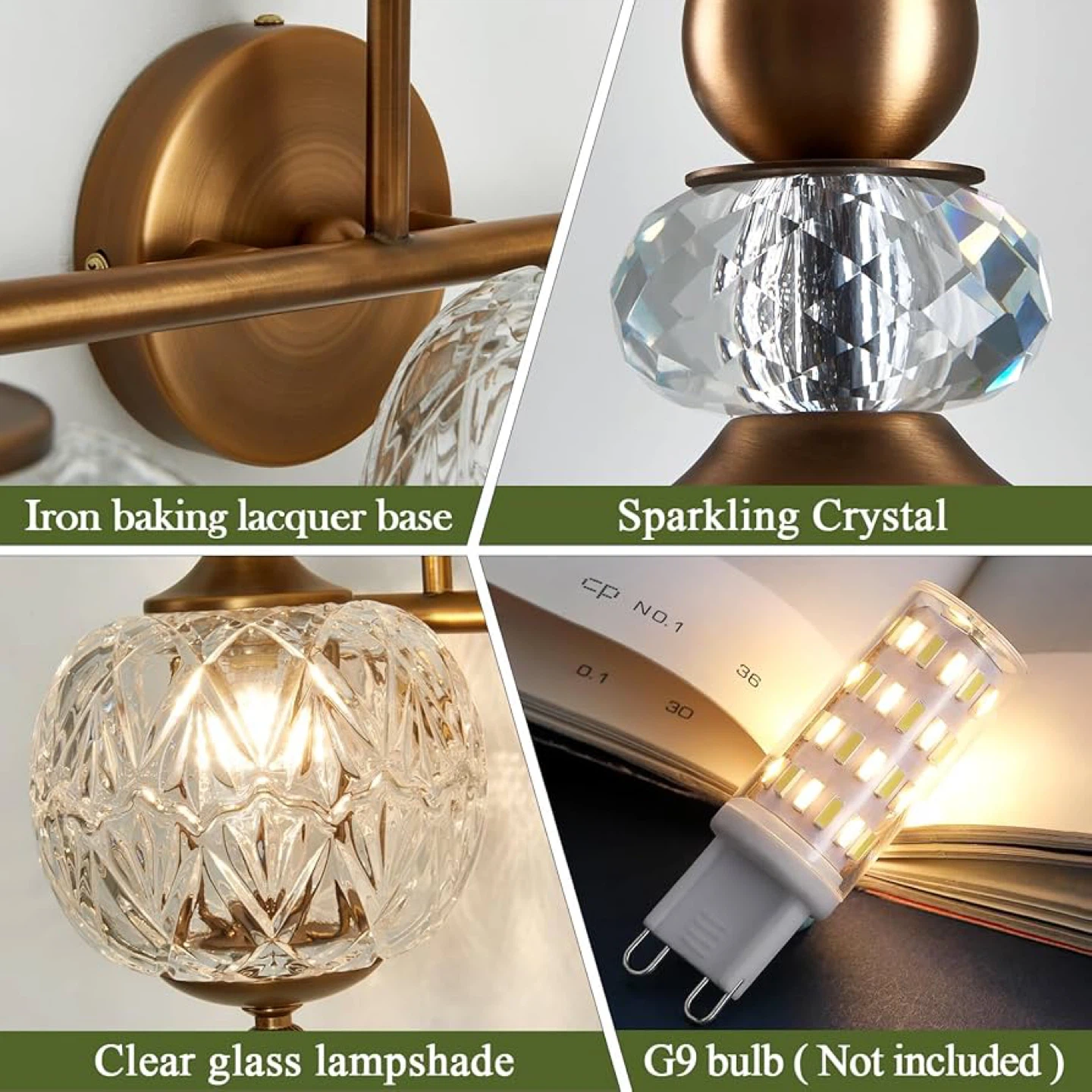 Piepooye 3-Light Vanity Light Fixture with Crystal Glass Shades - photo 3