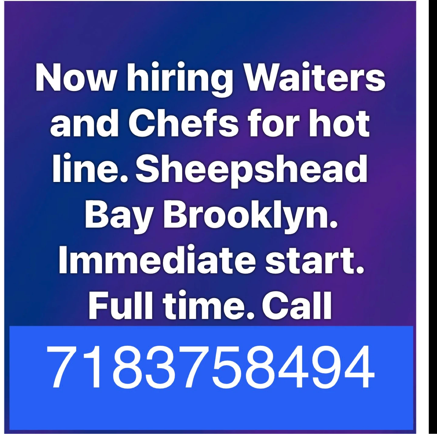Waiters and Chefs Needed - Sheepshead Bay, Brooklyn