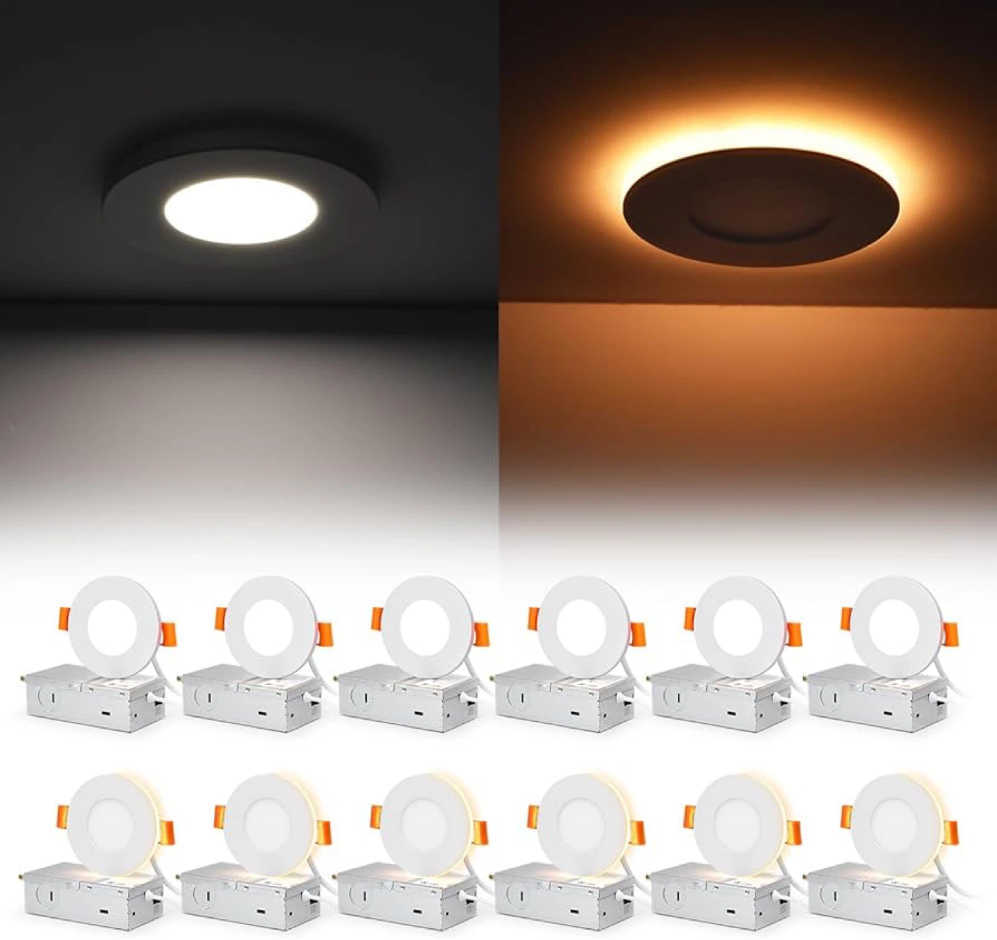12 Pack 3” LED Downlights with Night Light Mode