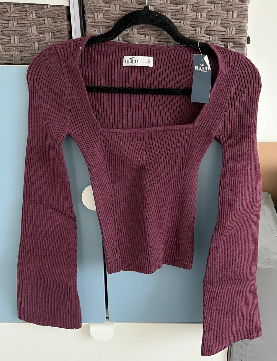 Ribbed Square Neck Long Sleeve Top