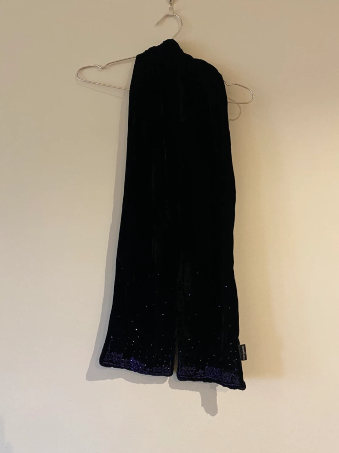 Black Velvet Scarf with Beaded Trim