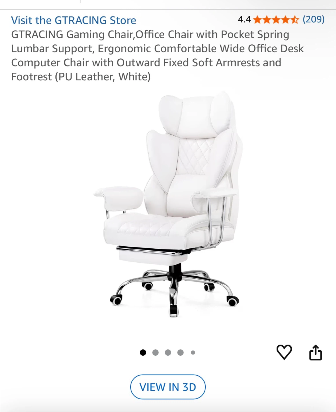 GTRACING White PU Leather Gaming Chair - photo 2