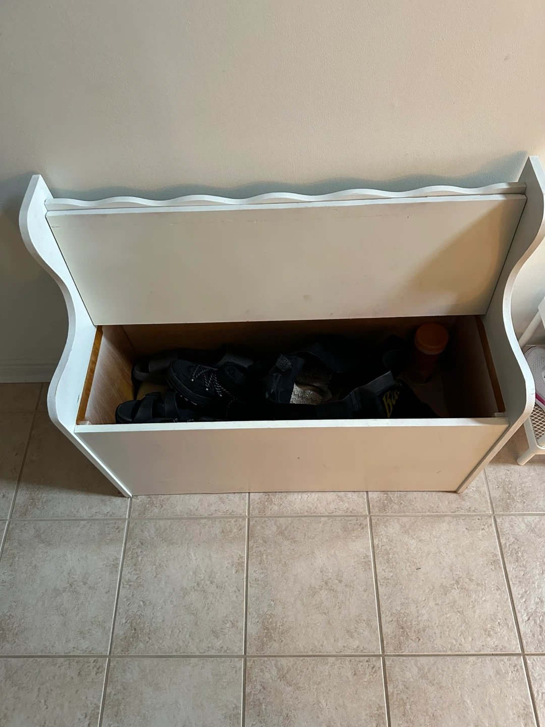 White Wooden Storage Bench with Backrest - photo 3