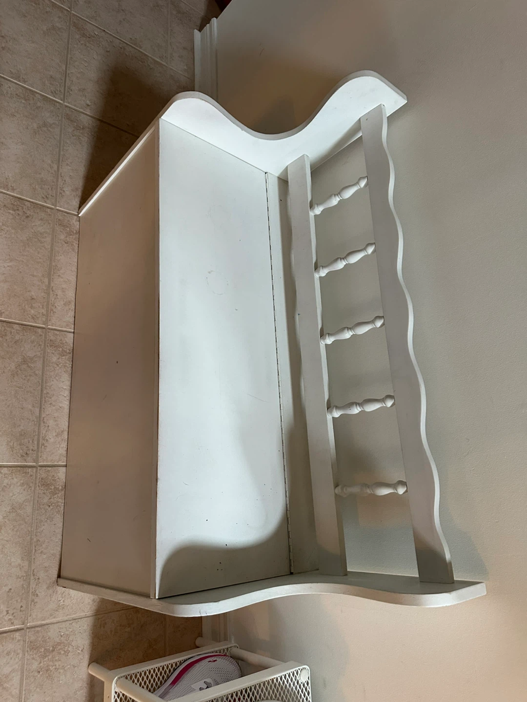 White Wooden Storage Bench with Backrest - photo 2