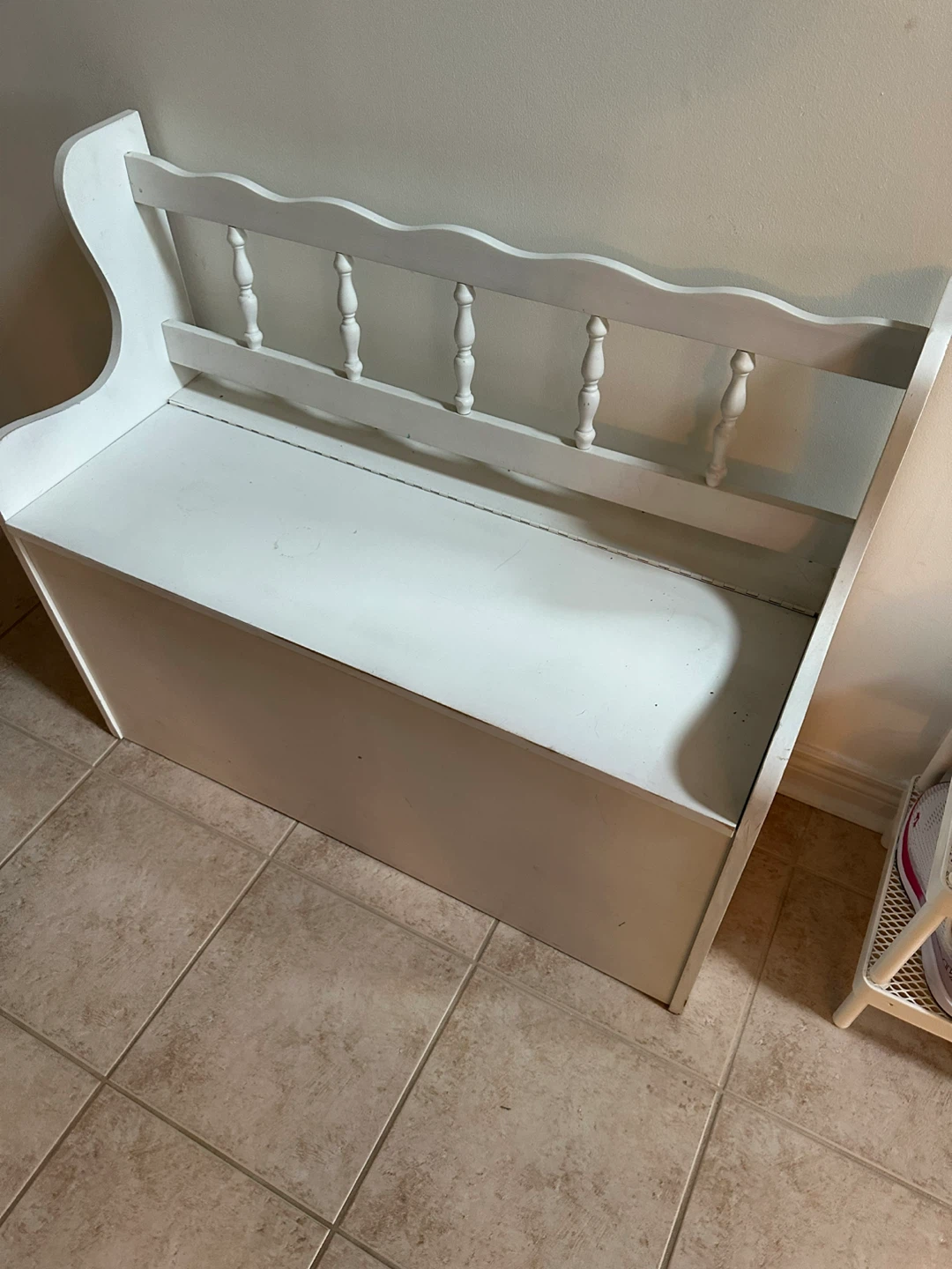 White Wooden Storage Bench with Backrest