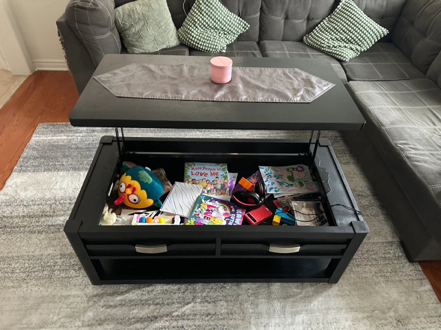 Black Lift-Top Coffee Table with Storage - photo 2
