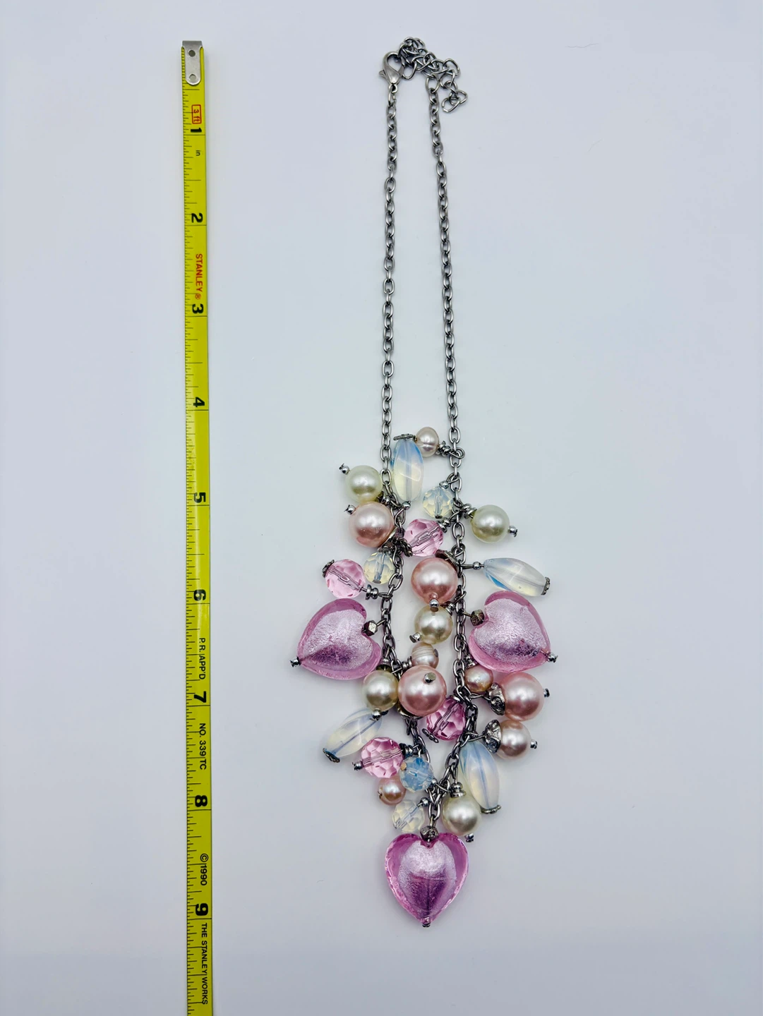 Poppy pink hearts and pearls necklace - photo 5