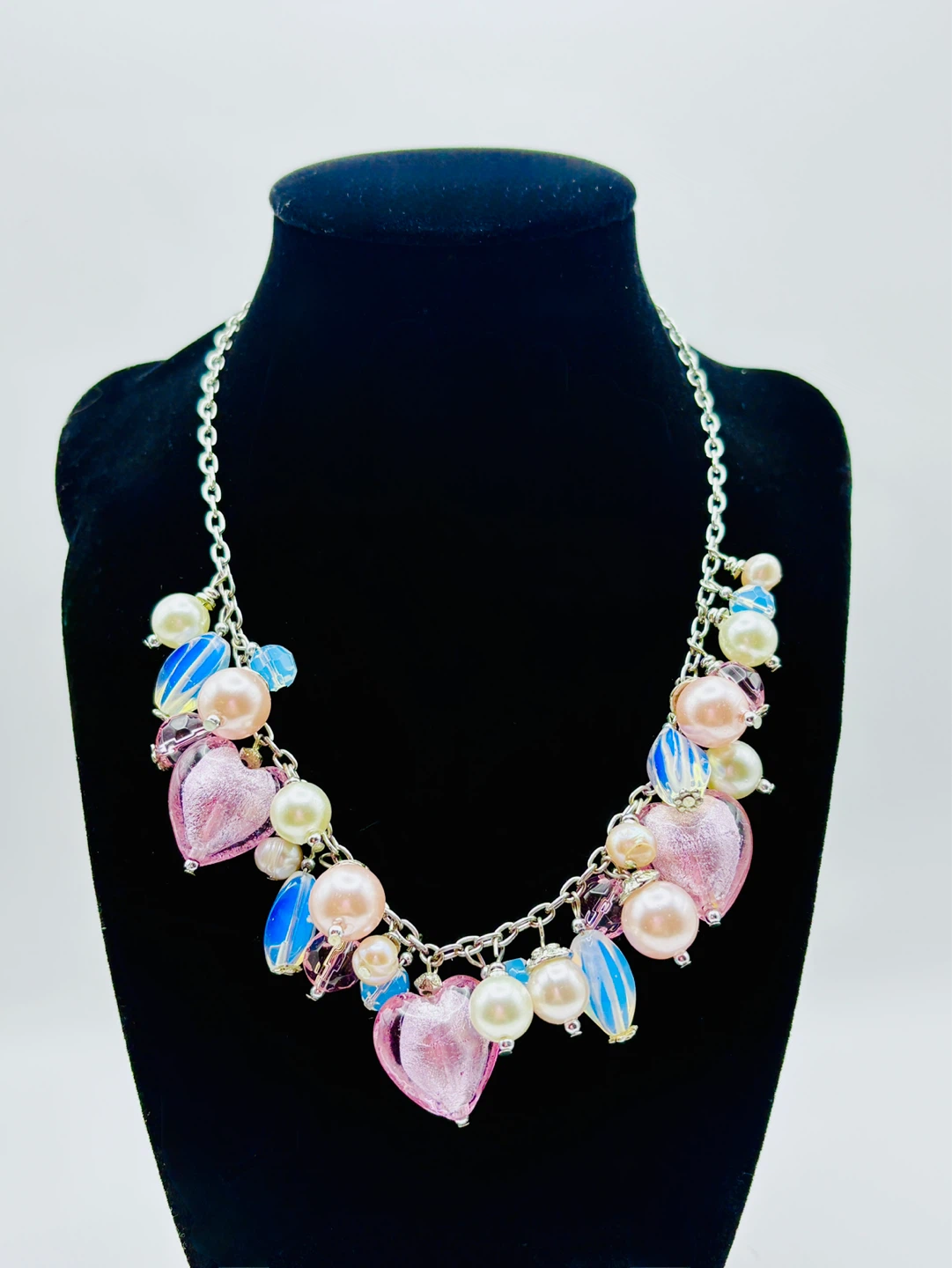 Poppy pink hearts and pearls necklace - photo 2